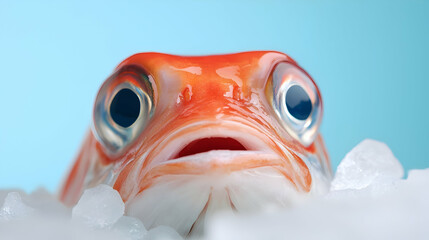 Closeup of a Surprised Red Fish on Ice