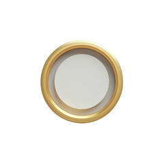 Gold Circle Frame, White Center, Transparent Background.