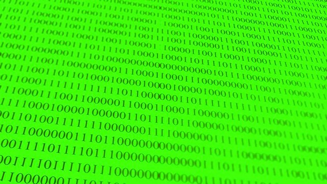 Digital binary code background. Loop animation on green background
