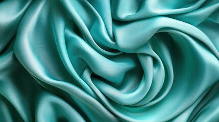 Obraz premium Teal silk fabric drapes in a swirling pattern. Soft, luxurious, and flowing folds of smooth, high-quality teal fabric. Textured, elegant, and lustrous