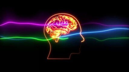 Light waves are being introduced into the human brain from outside. Futuristic Human Brain Concept