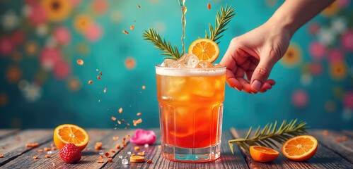 Refreshing cocktail splashes with citrus and herbs, perfect for summer gatherings, bars, and promotional materials in the beverage industry.