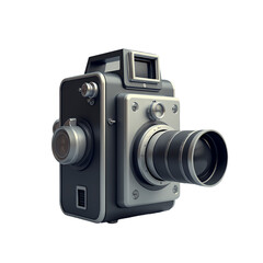 Retro Movie Camera, Silver & Black, Lens Focus, Transparent Background