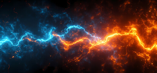 Obraz premium Electric Energy: Abstract digital art illustrating a vibrant electrical current flowing. With dynamic lines of blue and orange, igniting with raw power.