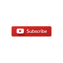 Red Subscribe Button, White Play Icon, Transparent Background.