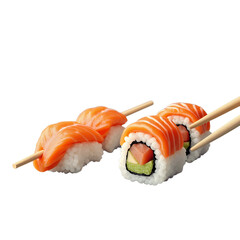 Sushi Rolls & Nigiri with Chopsticks, Transparent Background..