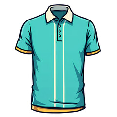 Teal Polo Shirt Cartoon, Striped, Yellow Trim, transparent background.