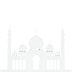 White Mosque Silhouette, Crescent Moons, Transparent Background. Islamic Art.