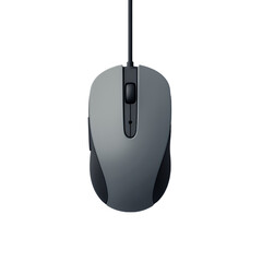 Wired Computer Mouse, Scroll Wheel, Gray Tones, Top View, transparent background