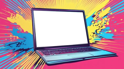 Laptop mockup, vibrant splash, design