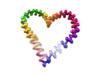 Heart shaped from colorful DNA double helix strand on white background