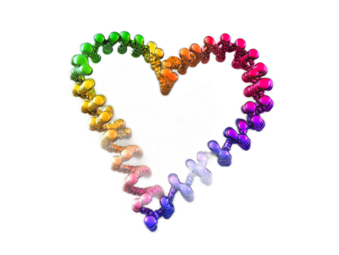 Heart shaped from colorful DNA double helix strand on white background