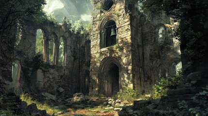 Fototapeta premium Mysterious Ruined Tower Forest