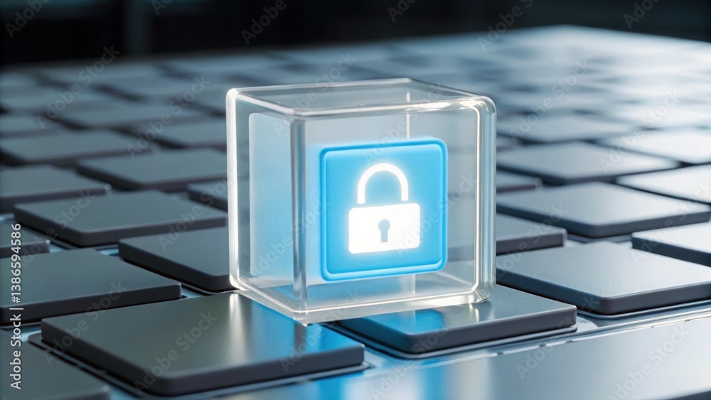 Poster a secure padlock symbolizing digital safety on a modern computer keyboard for cybersecurity concepts
