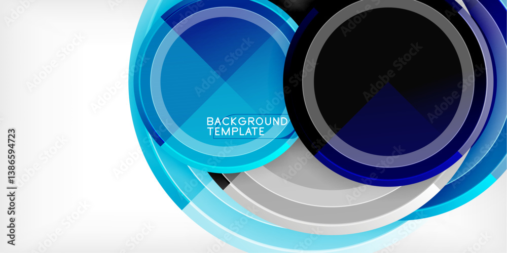 Aufkleber Abstract blue design. Circular layers create dynamic visual effect. Modern template for backgrounds, presentations, graphics. Clean lines, smooth gradients.