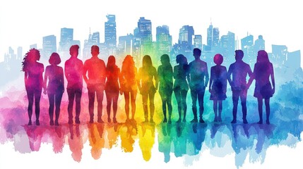 Diverse Group of Silhouettes Against Vibrant Water Background