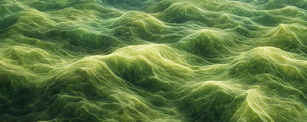 Fototapeta premium Abstract Ocean Texture: An abstract macro view reveals a dynamic, textured ocean, the rippling water highlighted by shades of green, creating a mesmerizing and immersive visual experience.