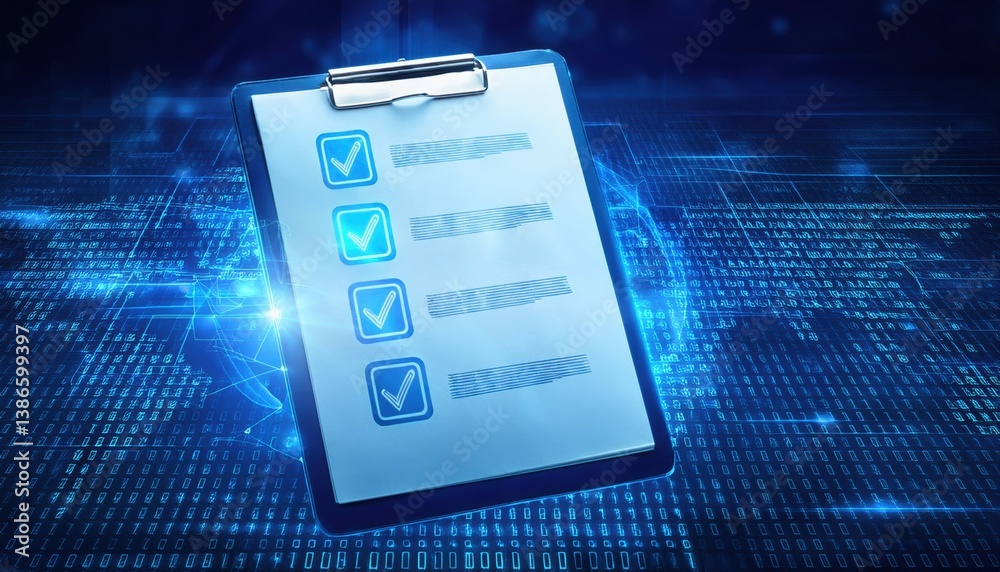 Poster clipboard with checklist representing organization and task management in a digital environment