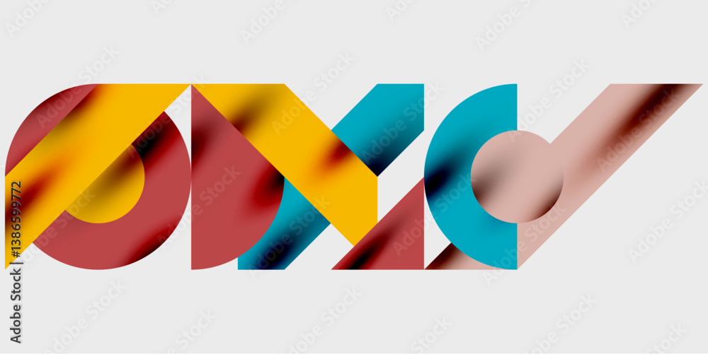 Poster Abstract shapes, vibrant colors, dynamic composition. Overlapping forms create visual interest. Modern design, bold aesthetic, simple background.
