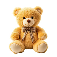 Obraz premium Adorable brown teddy bear plush toy sitting isolated on kid cute soft play on transparent background