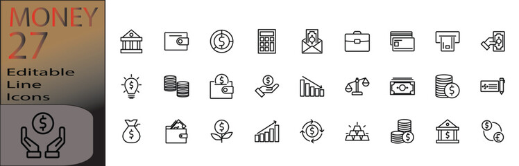 Money line icon set. cannot be edited already expanded and merged