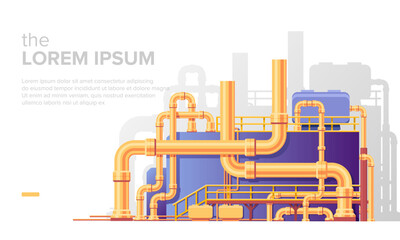 Natural oil and gas hub pipeline. Factory and manufacturing pipeline vector illustration.