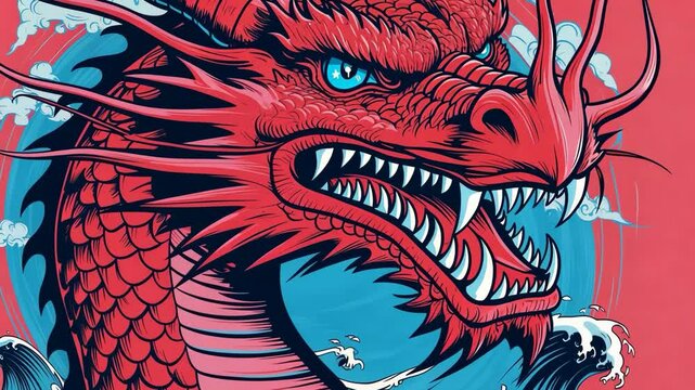 Roaring Crimson Serpent: Vivid Dragon Illustration Showcasing Power and Fantasy Realms
