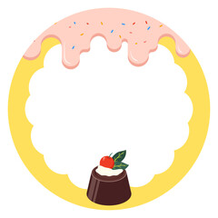 Frame illustration. Frame illustration design made of sweet melted chocolate and pretty and delicious desserts. Vector illustration.