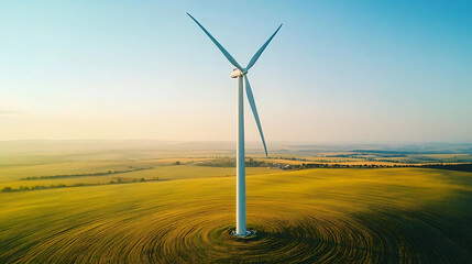 A smart wind turbine, field with turbine harnessing wind energy, Eco-tech style