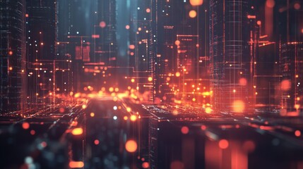Fototapeta premium Futuristic city skyline with glowing network