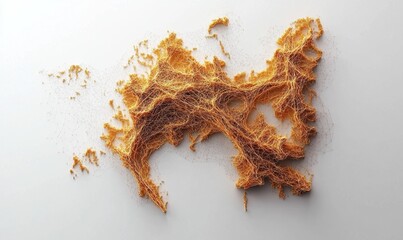 Abstract gold terrain map, overhead view, white background, design element