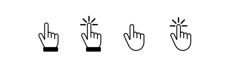 Set of Click Hand Icons – Tap Gesture & Mouse Cursor Vectors for Web and App Interface