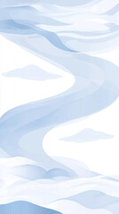 Serene abstract landscape with flowing lines and soft clouds in shades of blue and white
