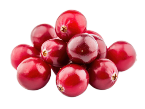 Fresh cranberries with glossy red surface, isolated on white background