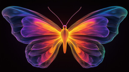 Obraz premium vibrant butterfly with colorful wings in shades of purple, orange, and blue, set against black background, evokes sense of wonder and beauty