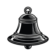 Detailed black and white illustration of a vintage bell