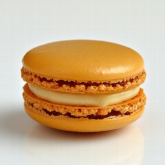 Delicious Yellow Macaron with Cream Filling on White Background