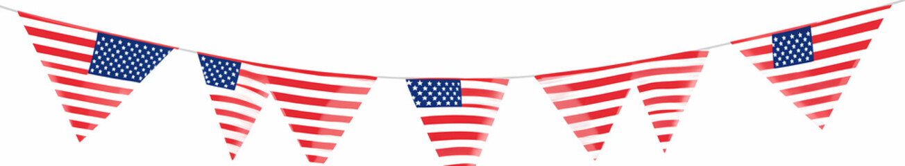 Fototapeta premium Patriotic Bunting: The spirit of patriotism is in full swing as this string of United States flags bunting flags proudly displays the nation's colors.