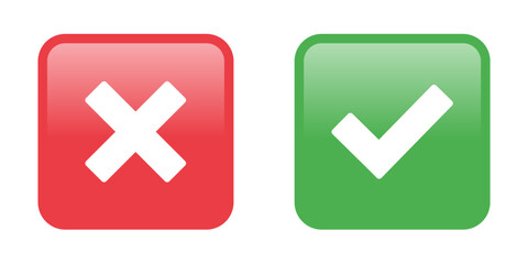 glossy check mark and cross icon vector. yes, no, True, False