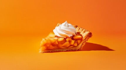 A slice of homemade apple pie with a dollop of whipped cream. Featuring comfort and indulgence