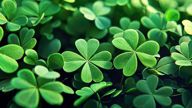 Lush green clover leaves in natural sunlight