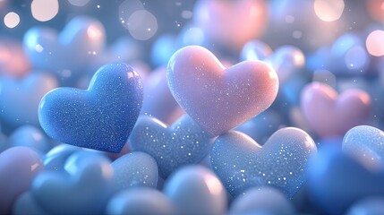 Obraz premium Colorful heart shapes romantic setting digital art soft focus love concept