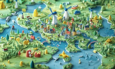 Netherlands miniature landscape, windmills, canals, travel, idyllic, tourism
