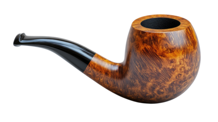 Smoker's Embrace: A close-up capture of a meticulously crafted, well-used, and alluring smoking pipe. The wood grain is clearly visible.