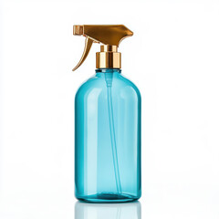 Fototapeta premium Elegant blue glass spray bottle with gold spray nozzle for household or salon use