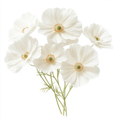 Obraz premium Beautiful white flowers with delicate green stems in full bloom on white background
