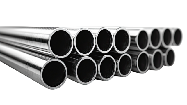 Metal Pipe Stacks: A gleaming array of industrial steel pipes, stacked in a visually compelling formation, exuding strength and precision.