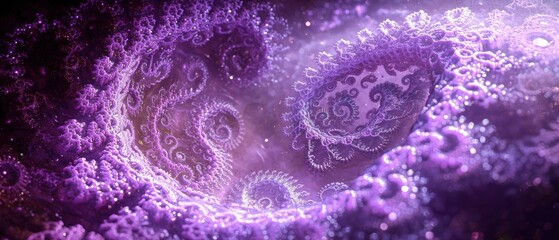 Detailed image of a purple and white cell structure highlighting intricate patterns and textures