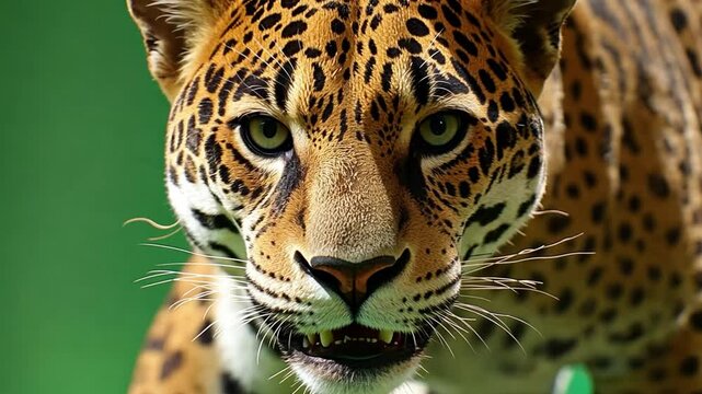 Jaguar: A close-up portrait of a jaguar reveals its striking coat, captivating gaze, and powerful presence, capturing the essence of this magnificent creature's wild nature.