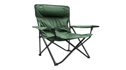 Camping chair: Green folding camping chair, comfortable and portable, perfect for outdoor relaxation and adventure.